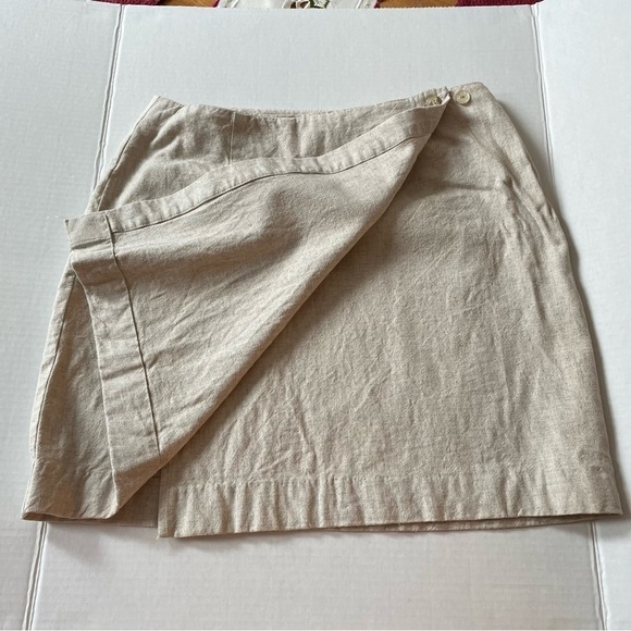 𝅺concept XXV Linen Blend Tan Heather 2 Button Closure Wrap Skirt, Size M - Picture 7 of 10
